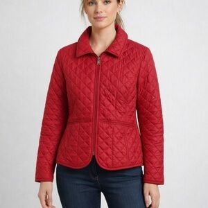 Thre3 Clothing Co Red Quilted Jacket Womens XL Zip Front Diamond Stitch Pockets